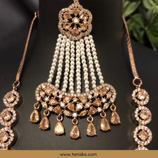 American Diamond Style Necklace Set - Rose Gold