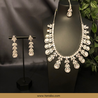 American Diamond Style Necklace Set - Silver