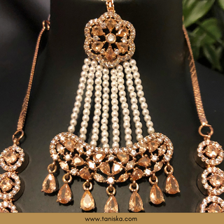 American Diamond Style Necklace Set - Rose Gold