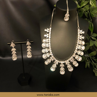 American Diamond Style Necklace Set - Silver