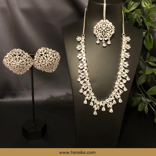 American Diamond Style Necklace Set - Silver