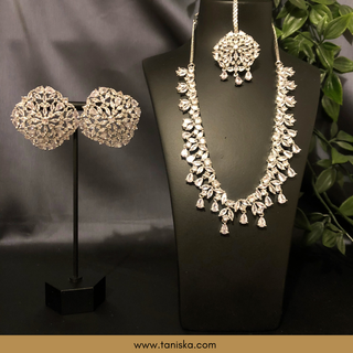 American Diamond Style Necklace Set - Silver