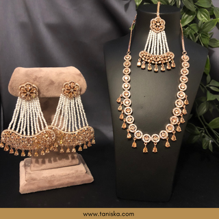 American Diamond Style Necklace Set - Rose Gold