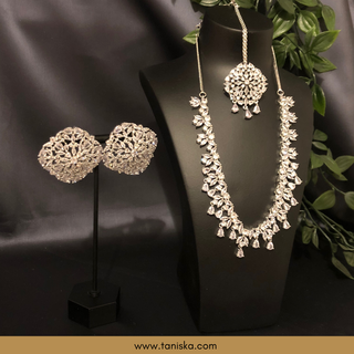 American Diamond Style Necklace Set - Silver