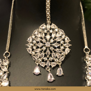 American Diamond Style Necklace Set - Silver