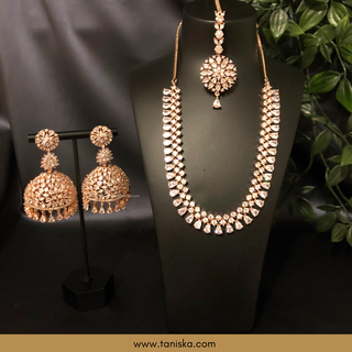 Cubic Zirconia Styled Necklace Set - Rose Gold