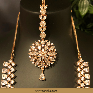 Cubic Zirconia Styled Necklace Set - Rose Gold