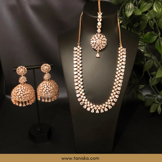 Cubic Zirconia Styled Necklace Set - Rose Gold