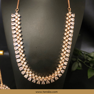 American Diamond Style Necklace Set - Rose Gold