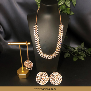 American Diamond Style Necklace Set - Rose Gold