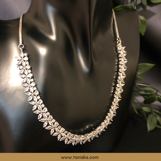 American Diamond Style Necklace Set - Silver