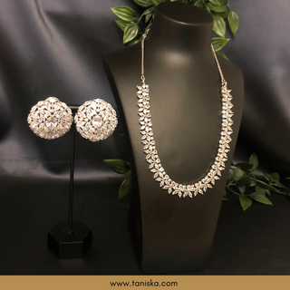 American Diamond Style Necklace Set - Silver