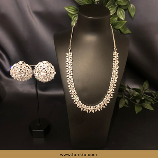 American Diamond Style Necklace Set - Silver