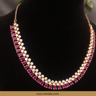 American Diamond Style Necklace Set - Rose Gold / Hot Pink (Limited Edition)