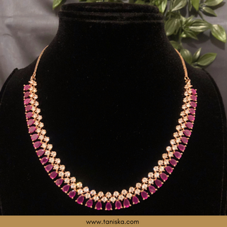 American Diamond Style Necklace Set - Rose Gold / Hot Pink (Limited Edition)