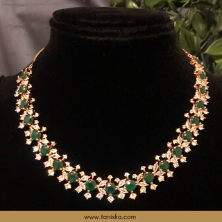 American Diamond Style Necklace (Necklace ONLY) - Rose Gold / Emerald Green