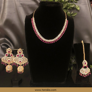 American Diamond Style Necklace Set - Rose Gold / Hot Pink (Limited Edition)