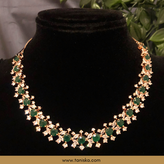 American Diamond Style Necklace (Necklace ONLY) - Rose Gold / Emerald Green