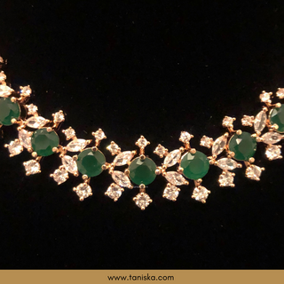 American Diamond Style Necklace (Necklace ONLY) - Rose Gold / Emerald Green