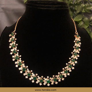 American Diamond Style Necklace (Necklace ONLY) - Rose Gold / Emerald Green