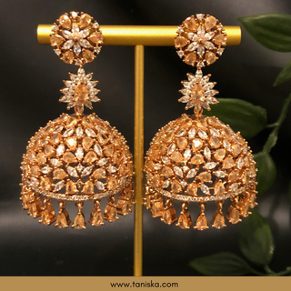 Copy of American Diamond Style Earring & Tikka Set - Hot Pink / Rose Gold