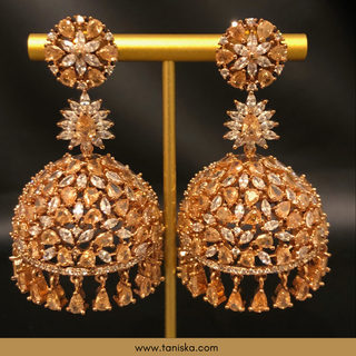 Copy of American Diamond Style Earring & Tikka Set - Hot Pink / Rose Gold