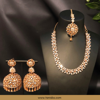 American Diamond Style Necklace Set - Rose Gold