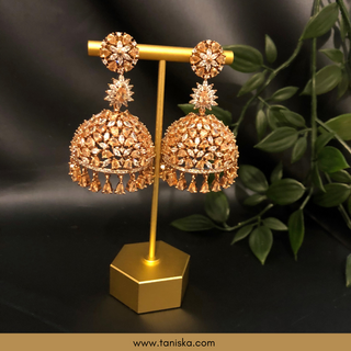 Copy of American Diamond Style Earring & Tikka Set - Hot Pink / Rose Gold