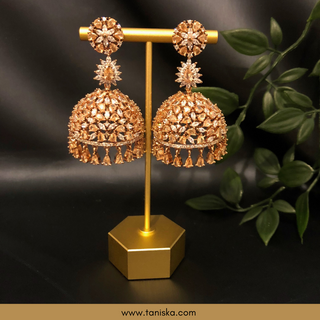 Copy of American Diamond Style Earring & Tikka Set - Hot Pink / Rose Gold