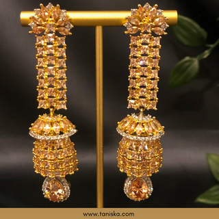 PARIS Love: American Diamond Style Long Earrings - Golden