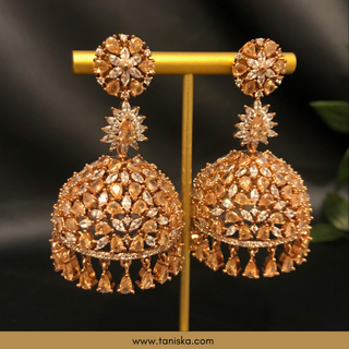 Copy of American Diamond Style Earring & Tikka Set - Hot Pink / Rose Gold