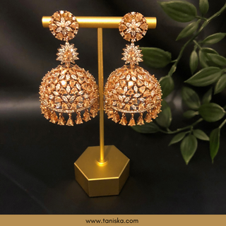 Copy of American Diamond Style Earring & Tikka Set - Hot Pink / Rose Gold