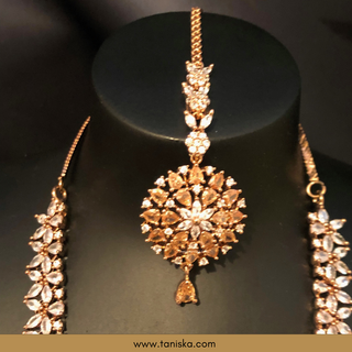 American Diamond Style Necklace Set - Rose Gold