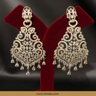 American Diamond Style, Cubic Zirconia Statement Earring & Tikka Set - Silver