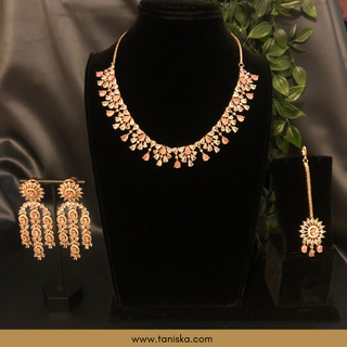 American Diamond Style Necklace Set - Rose Gold / Baby Pink