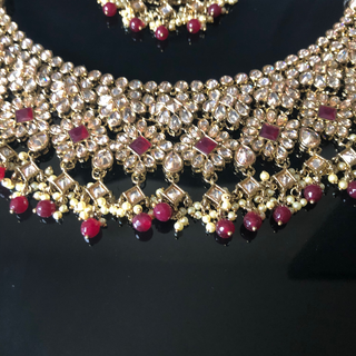 KAJAL Golden/Ruby Bridal Necklace Set Bundle