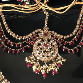 KAJAL Golden/Ruby Bridal Necklace Set Bundle