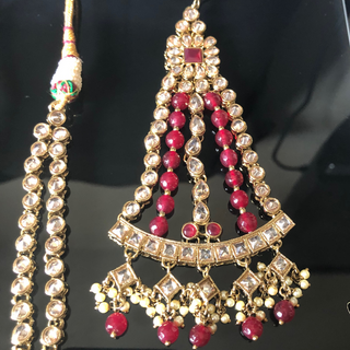 KAJAL Golden/Ruby Bridal Necklace Set Bundle