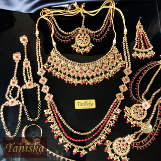 KAJAL Golden/Ruby Bridal Necklace Set Bundle