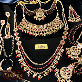 KAJAL Golden/Ruby Bridal Necklace Set Bundle