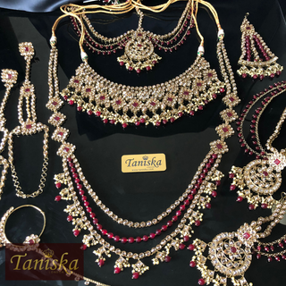 KAJAL Golden/Ruby Bridal Necklace Set Bundle