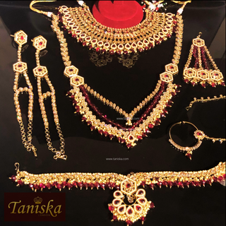 DEEPIKA Heavy Golden/Maroon Bridal Necklace Set Bundle