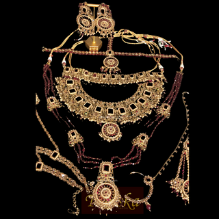 AVLEEN Heavy Golden/Maroon Bridal Necklace Set Bundle