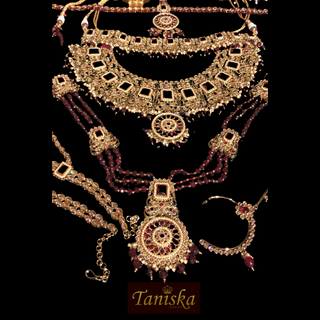 AVLEEN Heavy Golden/Maroon Bridal Necklace Set Bundle