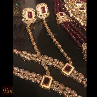 AVLEEN Heavy Golden/Maroon Bridal Necklace Set Bundle