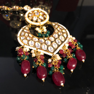 MEHAR Designer Bottle Green/Maroon Kundan Necklace Set