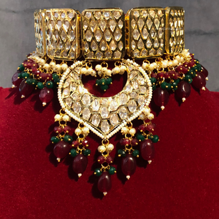 MEHAR Designer Bottle Green/Maroon Kundan Necklace Set