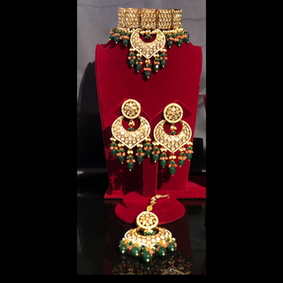 MEHAR Designer Bottle Green/Peach Kundan Necklace Set