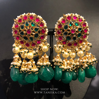 DEEPIKA Emerald Green / Ruby Pachi Kundan Necklace Set