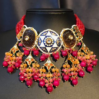 ZOYA Pink/Orange Combo Kundan Necklace Set